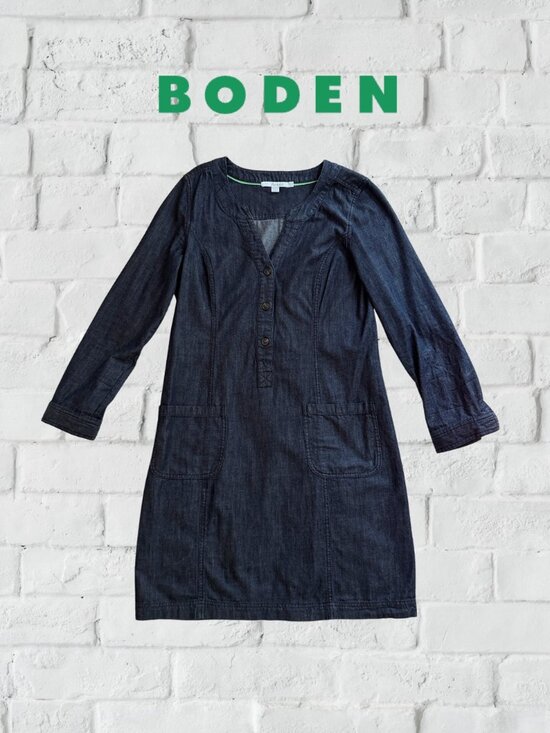 Boden Dresses & Skirts - Boden Dark Wash Denim Shift Dress | Long Sleeve Button Placket | Size 8